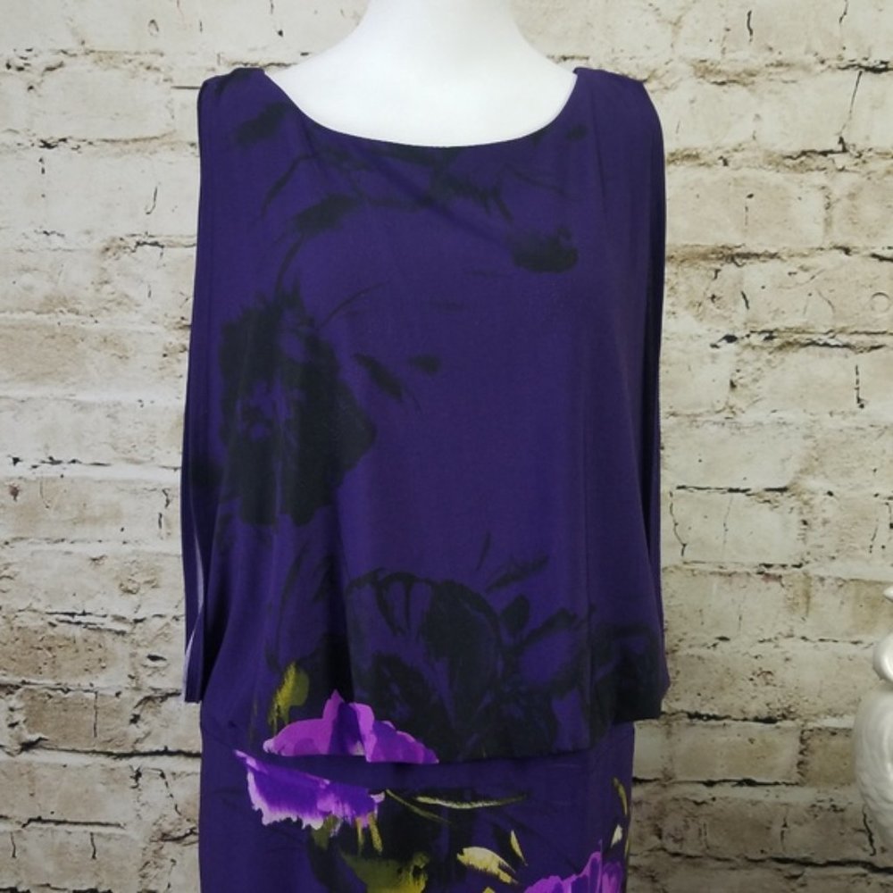 Sandra Darren Shift Dress Purple Floral Draped Mini Formal Party Evening 10 - Picture 8 of 8